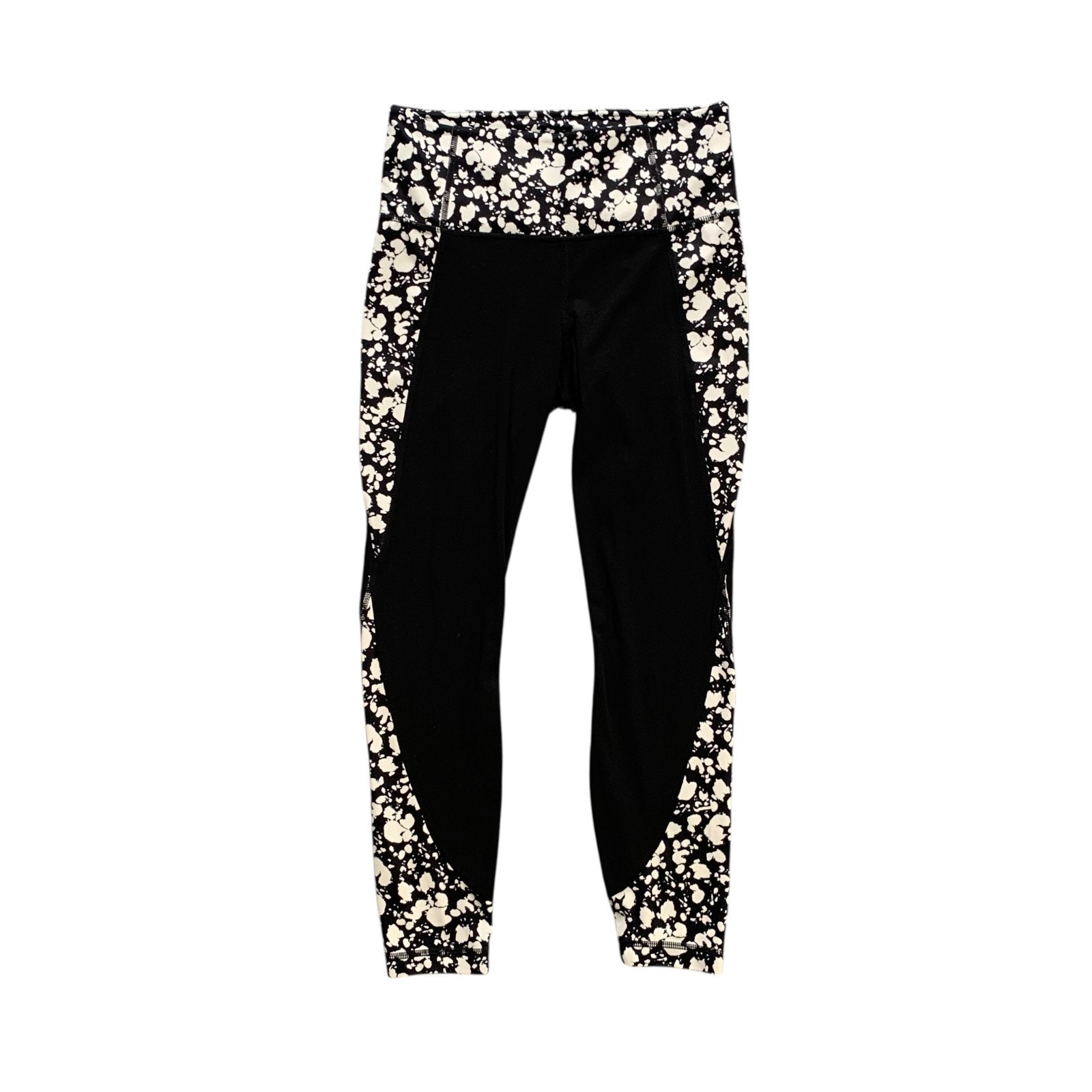 Athleta Leggings Women S Small Black White Paint Splat Salutation 7/8 Power Vita